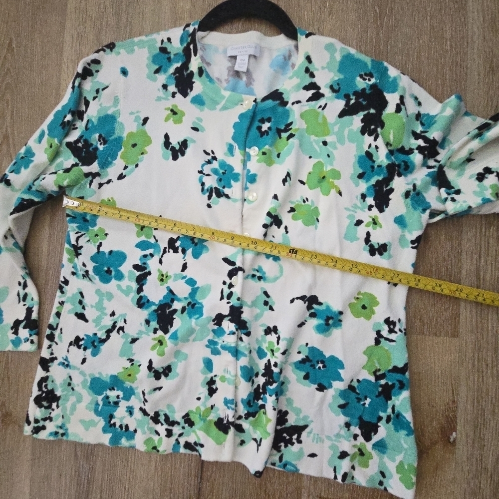 Charter Club Floral Button-Up Blouse - White, Blue, Green - Picture 5 of 6